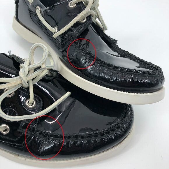 Sebago Docksides Boat Shoes Mens 9 More Like 8.5 Black Patent Leather Moccasin - Picture 4 of 9